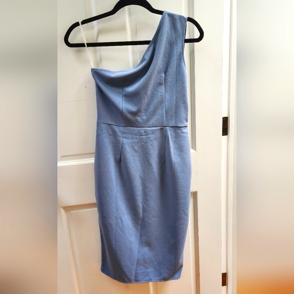 NWT! S Light Blue One Shoulder Dress - Picture 2 of 5